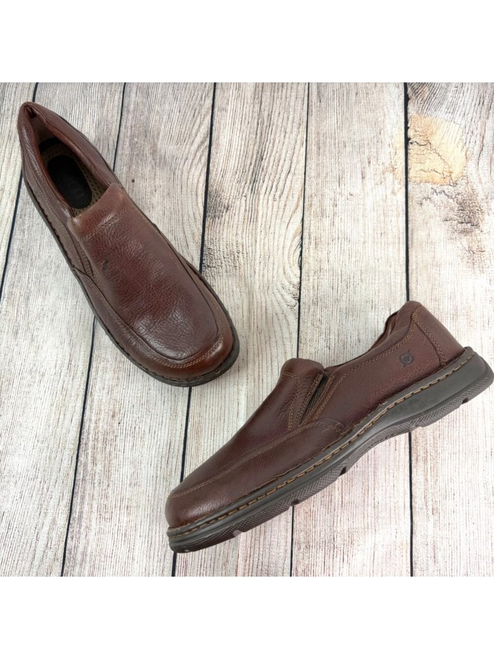 Born Mens Blast Slip On Loafers Shoes Brown Leather Dual Stretch Goring Size 14M